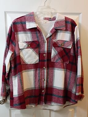 Eden & Olivia Red and White Plaid Sherpa-Lined Jacket